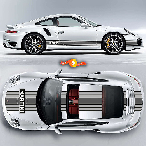 Adesivo in Vinile a Strisce da Corsa Stile Martini Kit Completo per Porsche