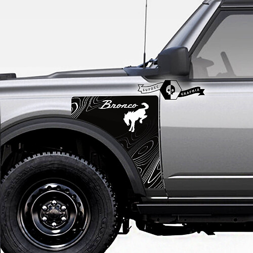 Coppia logo Ford Bronco mappa topografica stile Everglades pannello laterale decalcomania in vinile kit grafico adesivo
