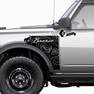 Coppia Ford Bronco Vintage Logo Topographic Map Everglades Style Side Panel Vinyl Decal Sticker Graphics Kit

