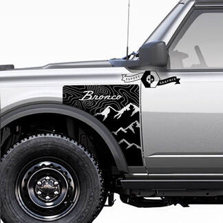 Coppia Ford Bronco Vintage Logo Topographic Map Everglades Style Side Panel Vinyl Decal Sticker Graphics Kit
