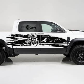 2x Dodge Ram TRX Rebel 2022 2023 1500 Side Splash Distrutto TRX Eating Raptor Mountains Truck Vinyl Decal Graphic
