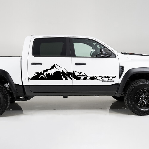 Grande Adesivo in Vinile Laterale con Montagna e Testo Personalizzato per Dodge Ram 1500