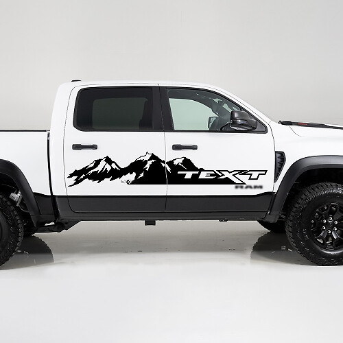 Adesivo in vinile con catena montuosa e testo personalizzato per Dodge Ram 1500