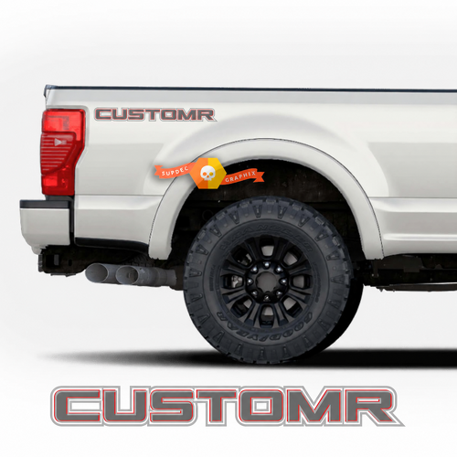 CUSTOMR Red Double Outline Lettering Pair Fianco del cassone Adesivo in vinile per Ford F-150