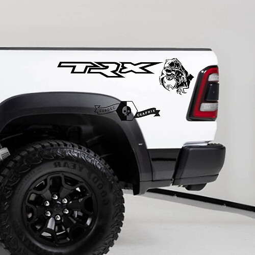 Adesivi in vinile laterali posteriori con T-Rex che mangia per Dodge Ram TRX 2020-2023