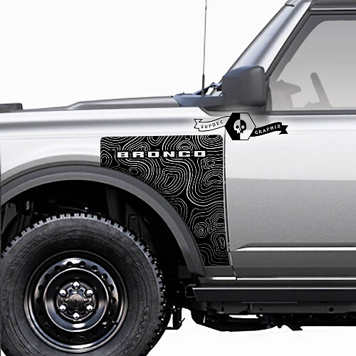 Coppia Ford Bronco Topographic Map Everglades Style Side Panel Vinyl Decal Sticker Graphics Kit 3
