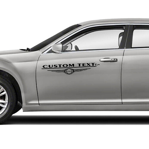 CUSTOM TEXT Winged Circle Door Lettering Pair Portiera Adesivo in vinile per Chrysler 300