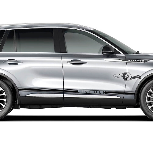 2 x Lincoln 2023 Aviator Doors Stripes Rocker Panel Side Slim Lines Trim Vinile Decalcomanie Grafica Adesivo
