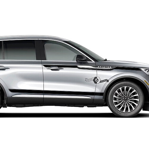 2 x Lincoln 2023 Aviator Doors Stripes Rocker Panel Side Slim Solid Vinyl Decals Graphics Sticker
