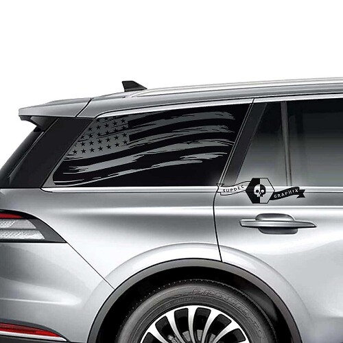Adesivi in vinile per lunotto posteriore con bandiera USA invecchiata, coppia per Lincoln Aviator 2023
