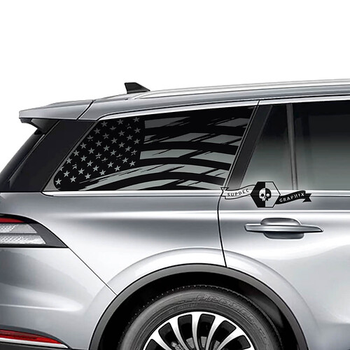 Coppia Lincoln 2023 Aviator Window US Flag Destroyed Vinyl Decals Graphics Sticker
