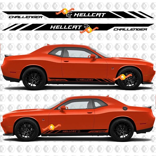 2X Dodge Challenger Hellcat Rocker Pannello Adesivi Decalcomanie Strisce Grafica in vinile 2011-2023
