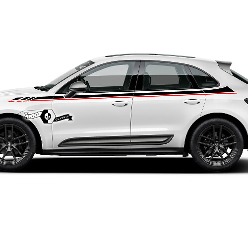 2x Porsche 2023 Porsche Macan T1 Side Dual Stripes Doors Up Top Decal adesivi 2 colori
