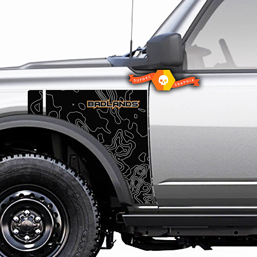 Coppia Ford Bronco Badlands Side Style Side Panel Сontour Map Logo Vinyl Decal Sticker Graphics 2 colori
