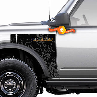 Coppia Ford Bronco Badlands Side Style Side Panel Сontour Map Logo Vinyl Decal Sticker Graphics 2 colori
