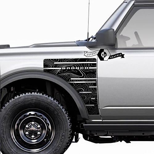 Coppia Ford Bronco Badlands Side Style Fender Panel Trim Сontour Map Vinyl Decals Sticker Graphics
