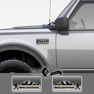 2 New Ford Bronco Wildtrak Mountains Decal Vinile Emblema Logo Sasquatch Striscia adesiva grigia per Ford Bronco
