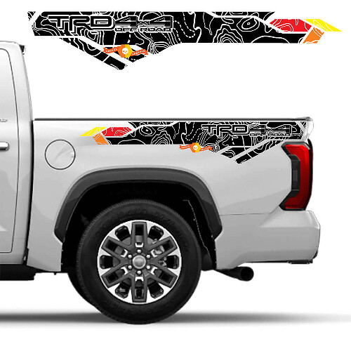 Adesivi in vinile laterali a tema topografico stile TRD per cassone Toyota Tundra Gen 3 XK70 2021+