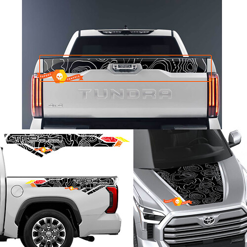 Cappuccio comodino portellone mappa topografica TRD 4X4 Off Road decalcomanie per Toyota Tundra XK70 2021 - up grafica adesiva
