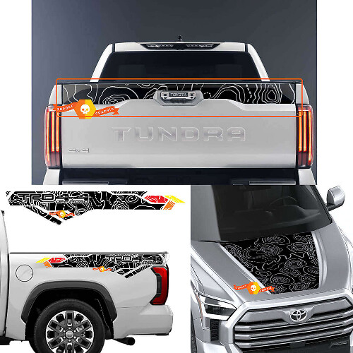 Kit Adesivi in Vinile per Cofano, Portellone e Lati Cassone con Mappa Topografica per Toyota Tundra XK70 2021+
