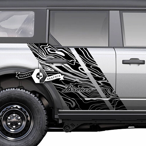 Coppia Porte Laterali Mappa Topografica Grafica Splash Decals Adesivi per Ford Bronco 20212022 2023
