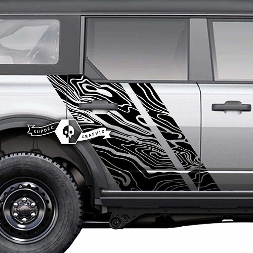 Coppia Porte Laterali Mappa Topografica Grafica Splash Decals Adesivi per Musclecar horse 20212022 2023
