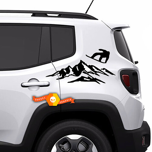 Coppia decalcomanie in vinile Jeep Renegade adesivi per decalcomanie Bed Mountain Rear Side
