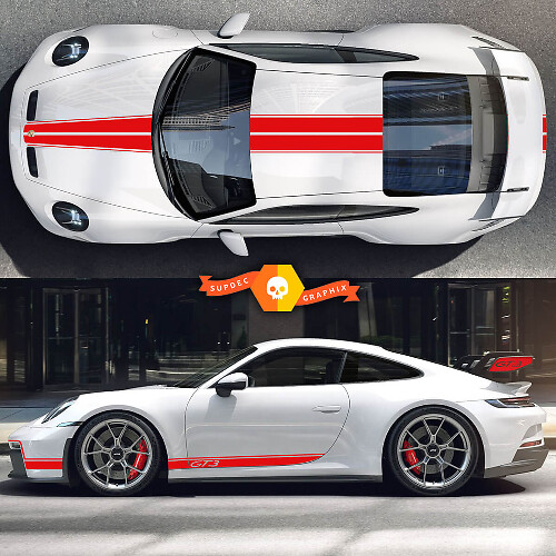 Kit Adesivi in Vinile Strisce Laterali Tetto Cofano Racing per Porsche 911 Carrera GT3