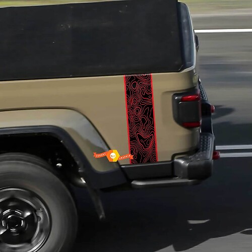 Logo Jeep Gladiator Mappa topografica Grafica in vinile Mojave Stripe laterale posteriore 2 colori

