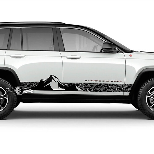 Coppia Jeep Grand Cherokee SRT TrackHawk Pannello bilanciere laterale Montagna Mappa topografica Adesivo in vinile Decalcomania grafica
