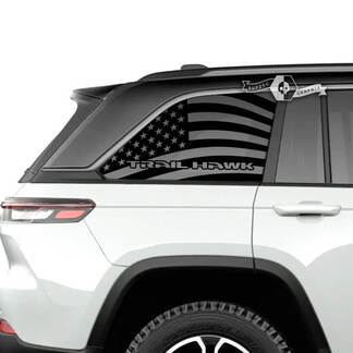 Coppia Jeep Grand Cherokee SRT TrackHawk Side Glass Window USA Flag Logo Vinyl Decal Graphic
