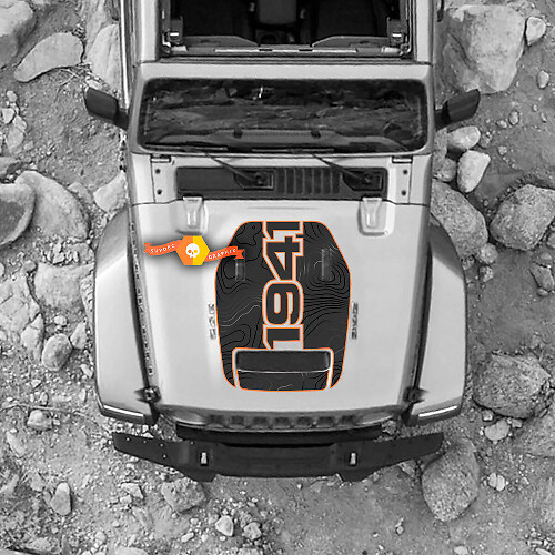Hood For 2021 2022 2023 Jeep 1941Topographic Map Edition Wrangler Rubicon Sticker Graphics Vinyl SupDec Design
