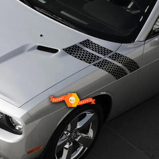 Coppia Dodge Challenger Hood Fender Side Hash Marks Stripe Up Honeycomb Racing Stripes Decalcomanie per 2009-2014
