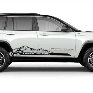 Coppia 2023+ Jeep Grand Cherokee Trailhawk Doors Mountains Logo grafica decalcomania
