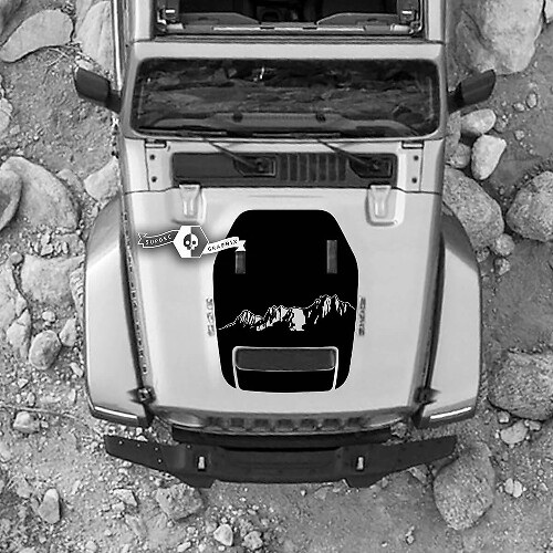 Cappuccio per 2021 2022 2023 Jeep Mountains Wrangler Rubicon Grafica adesiva Vinile SupDec Design
