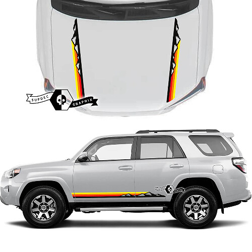 Coppia 4Runner 2023 Cofano porta laterale Vecchia scuola Tramonto Vinile Montagne Decalcomanie Adesivi a strisce per Toyota 4Runner TRD Kit

