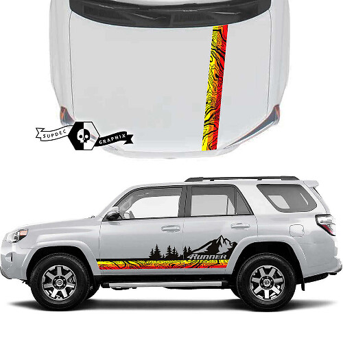 Strisce in vinile con mappa topografica delle montagne per porta e cofano Toyota 4Runner 2023