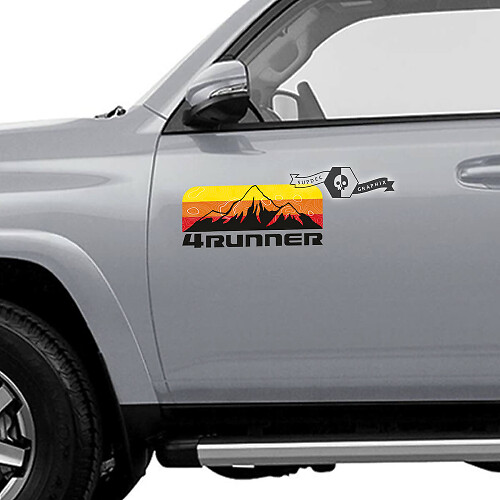 Coppia 4Runner 2023 Porte laterali Old School Tramonto Vinile Montagne Decalcomanie Adesivi per Toyota 4Runner TRD
