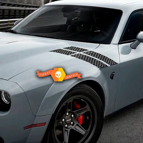 Adesivi a Segno a Tartanella a Nido d’Ape per Cofano e Parafango per Dodge Challenger 2015-2023