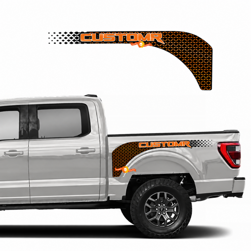 Adesivo Vinil Arancione a Reticolo Coppia Parafanghi Laterali CUSTOMR per Ford F-150 2022-2023