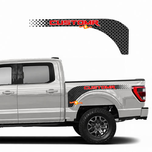 Adesivo in vinile a rete rossa CUSTOMR per parafango, coppia lato letto per Ford F-150 2022-2023