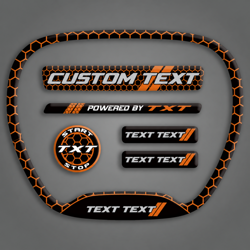 SRT Scat Pack Style CUSTOM TEXT TXT TEXT TEXT Cinnamon Orange Domed Interior Set — Adesivo in vinile (volante, pulsante di avviamento, portachiavi) per Dodge Challenger 2015-2023