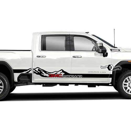 Coppia GMC Sierra 2500HD 2022 Logo laterale Porte di montagna Decal adesivo Stripe in vinile per GMC Sierra Pannello Graphics 2 Colori
