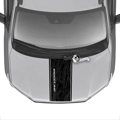 Hood Honda Ridgeline Stripe 2020 2021 2022 2023 Mappa topografica Trim Center Decalcomania in vinile Adesivi Adesivo Grafica SupDec Design

