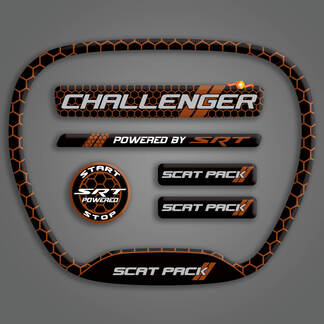 Set di Challenger SRT Scat Pack Honeycomb Orange Steering Wheel TRIM RING emblema decalcomania a cupola Charger Dodge Scatpack
