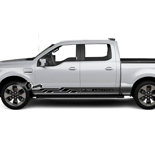 Coppia Ford F-150 Lightning 2022 2023 Pannello a bilanciere Geometria Linea Strisce Corpo Porte Decalcomanie Adesivi laterali Grafica Vinile
