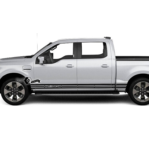 Coppia Ford F-150 Lightning 2022 2023 Pannello bilanciere Linee Strisce Corpo Decalcomanie Adesivi laterali Grafica Vinile Supdec Design
