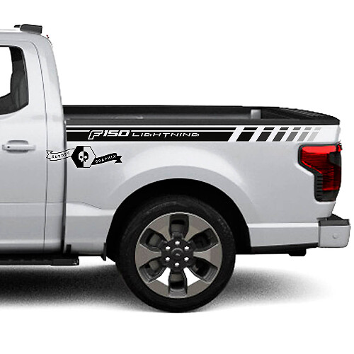 Coppia Ford F-150 Lightning 2022 2023 Fender Bed Lines Stripes Decalcomanie Adesivi laterali Grafica Vinile Supdec Design
