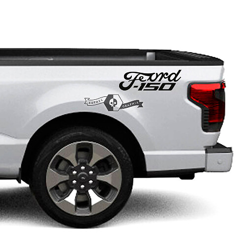 Coppia Ford F-150 Lightning 2022 2023 Fender Bed Lines Stripes Decalcomanie Adesivi laterali Grafica Vinile Supdec Design
