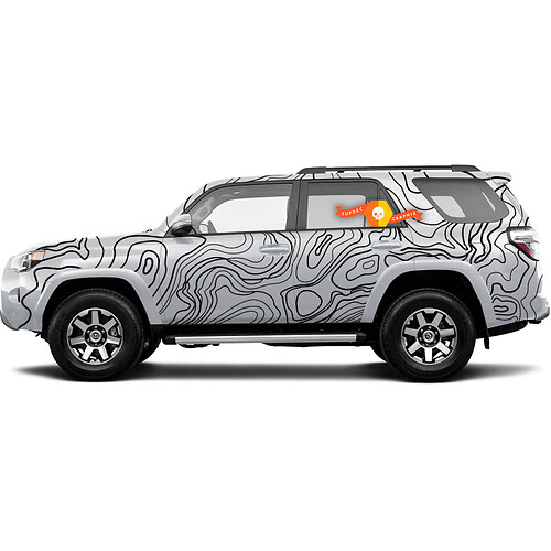 Corpo intero Toyota Tacoma Sfondo del contorno della mappa topografica Mappa topografica con elevazione Adesivo grafico con decalcomanie in vinile avvolgente
